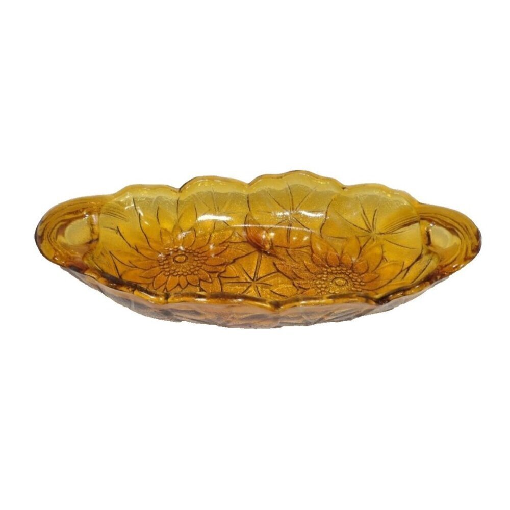 INDIANA GLASS CO Tiara vintage amber oval candy, nut dish 4.5 x 9.5 x 1.75"